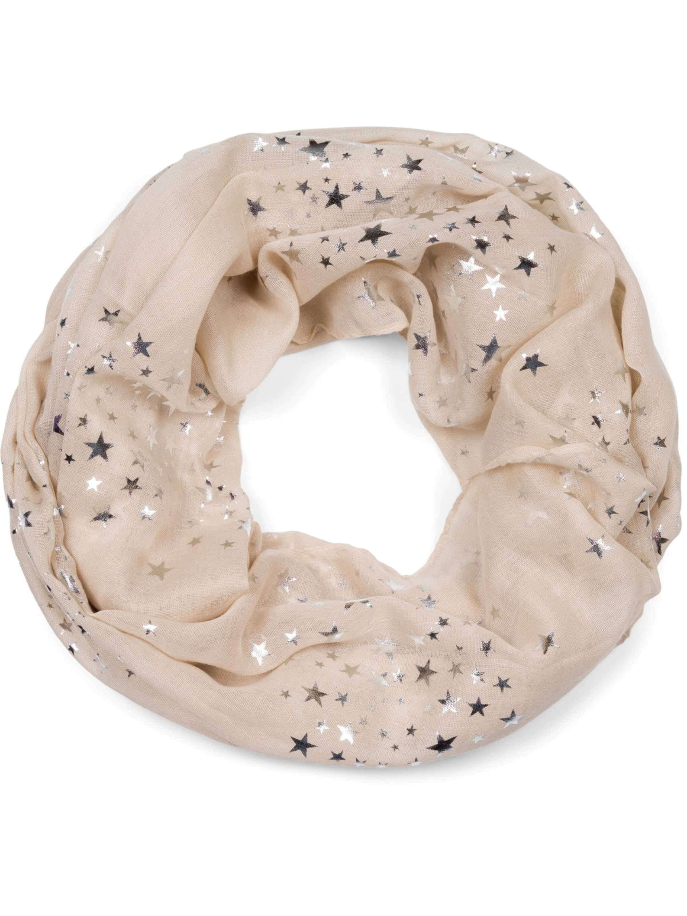 styleBREAKER Loop scarf 'Loop Schal mit Metallic Sterne Print' in Beige: front