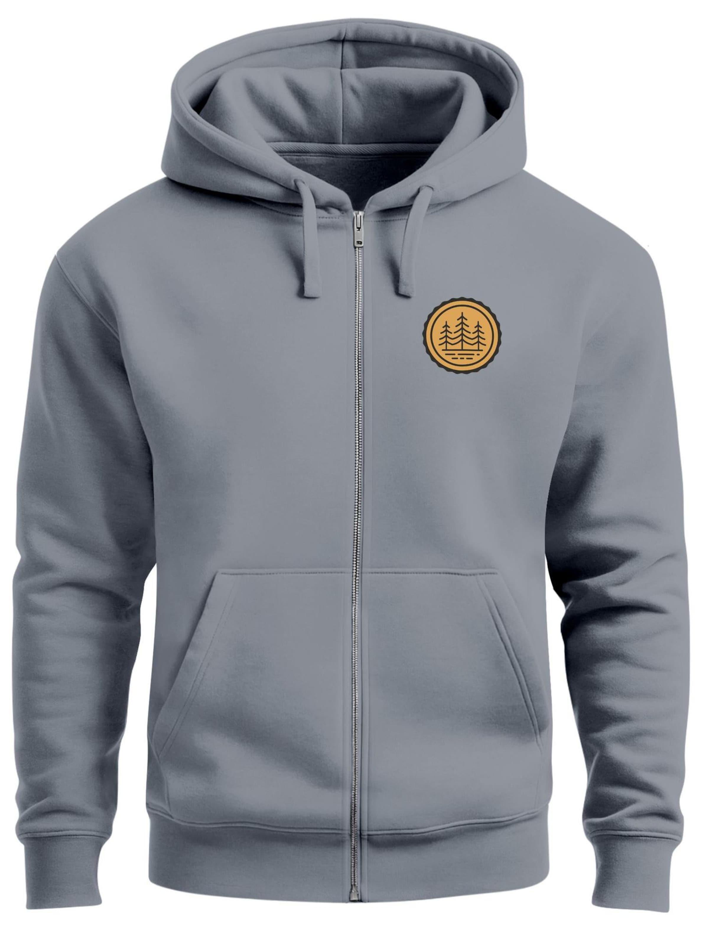 Neverless Zip-Up Hoodie 'Bäume Badge' in Grey: front