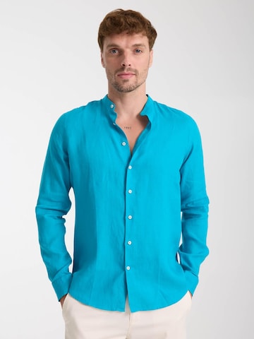 Slim fit Camicia business 'Caravaggio Linen Man Shirt Green' di 7Camicie in blu: frontale