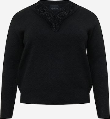 PIECES Curve Sweater 'FASCHA' in Black: front
