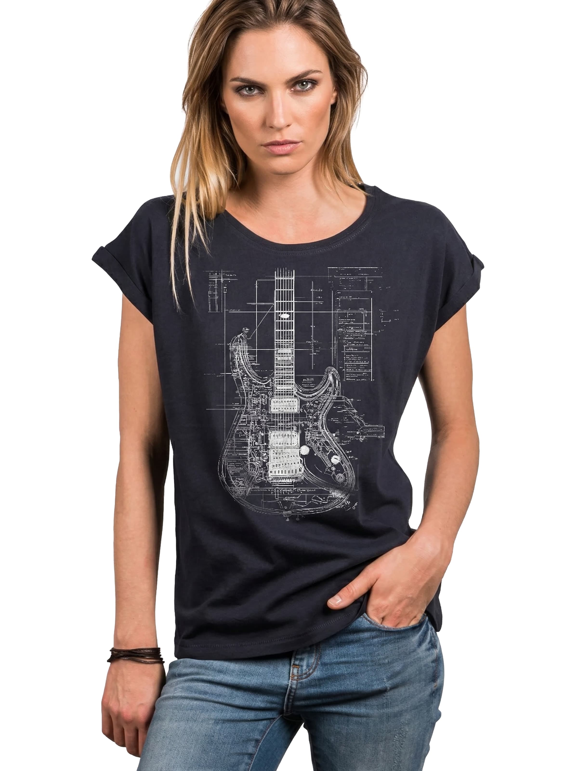 MAKAYA Shirt 'Guitar BluePrint' in Blue: front