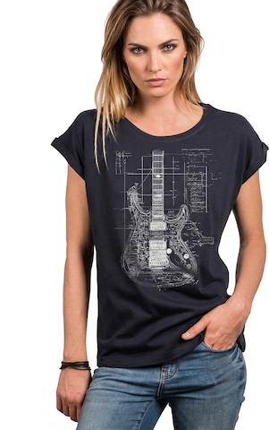 MAKAYA Shirt 'Guitar BluePrint' in Blue: front