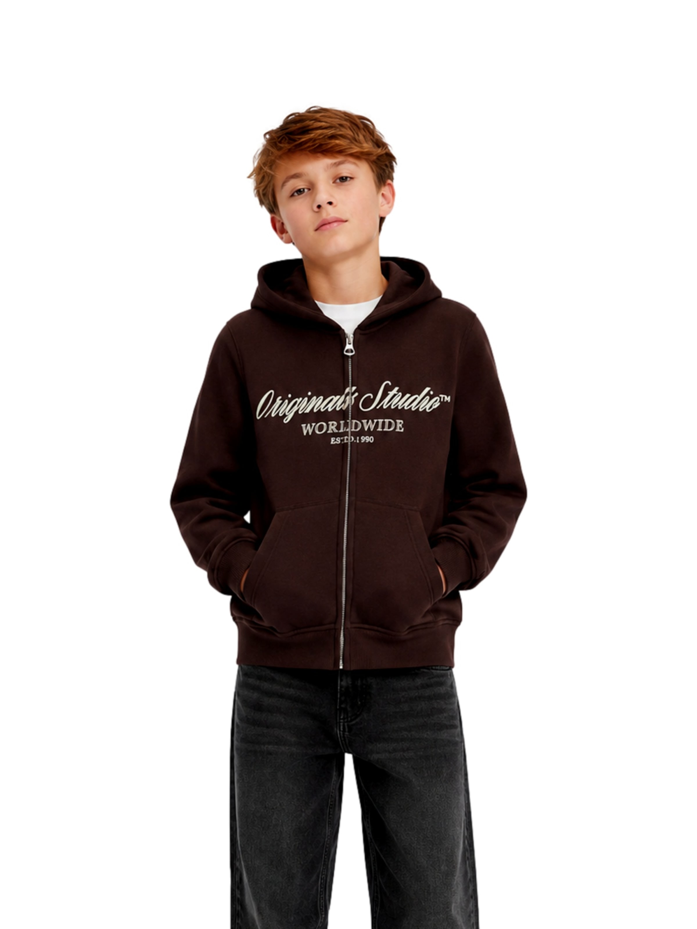 Jack & Jones Junior - Casaco em moletão 'JORNorrebro' em castanho: frente