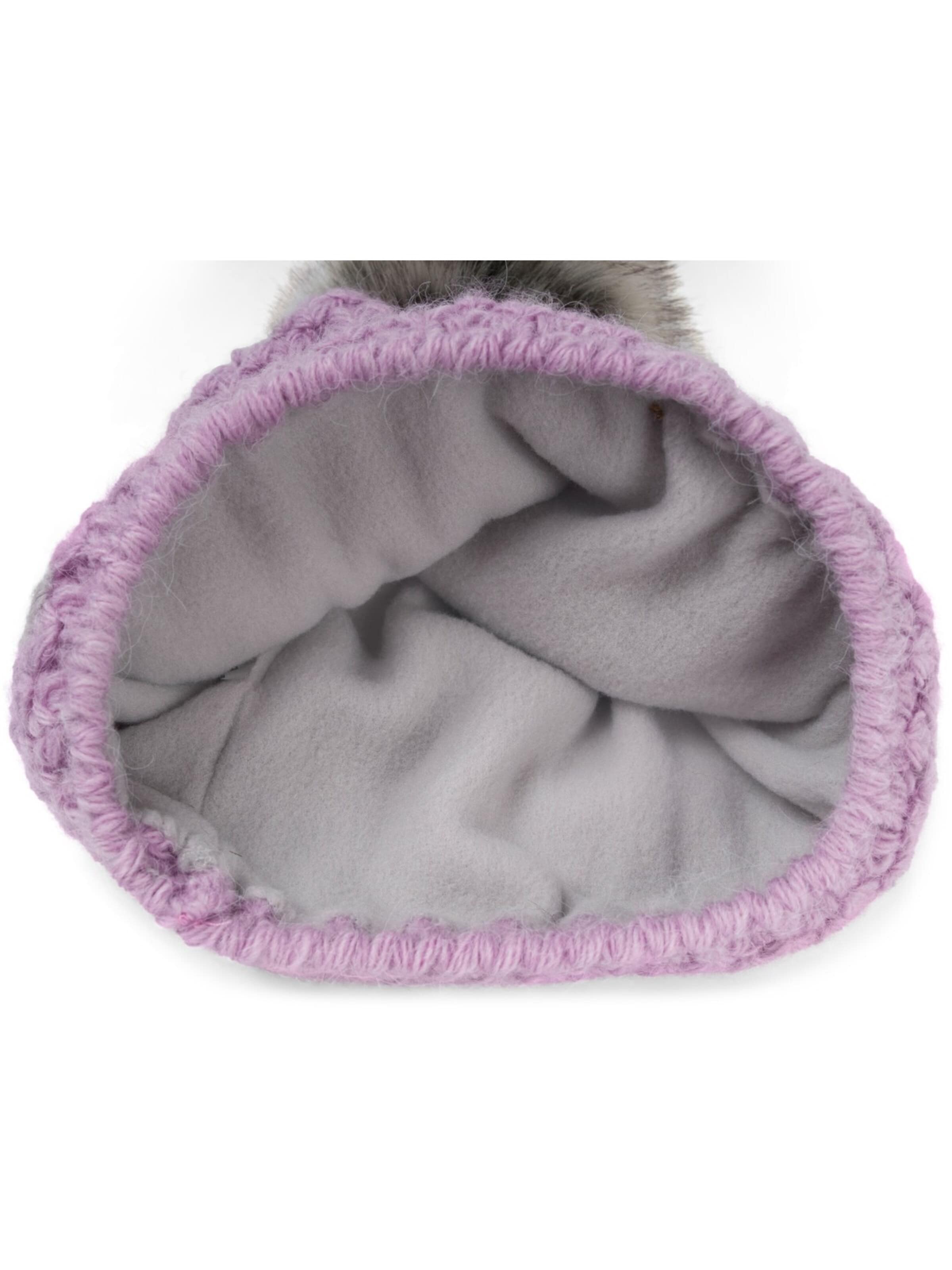 styleBREAKER Beanie 'Kinder Bommelmütze V-Muster Gehäkelt' in Purple
