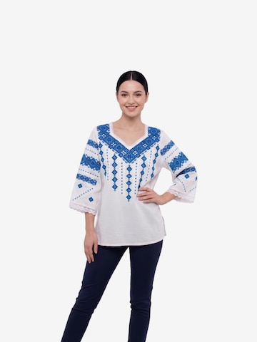 Rody’s foreverDirndl bluza 'Damenbluse IL26 weiß/blau , marimea XL' - bijela boja: prednji dio