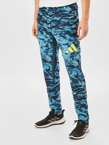 ADIDAS PERFORMANCE Tapered Workout Pants in Blue: front