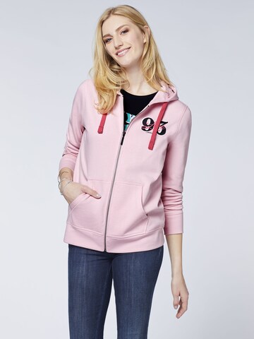 Oklahoma Jeans Zip-Up Hoodie in Pink: front