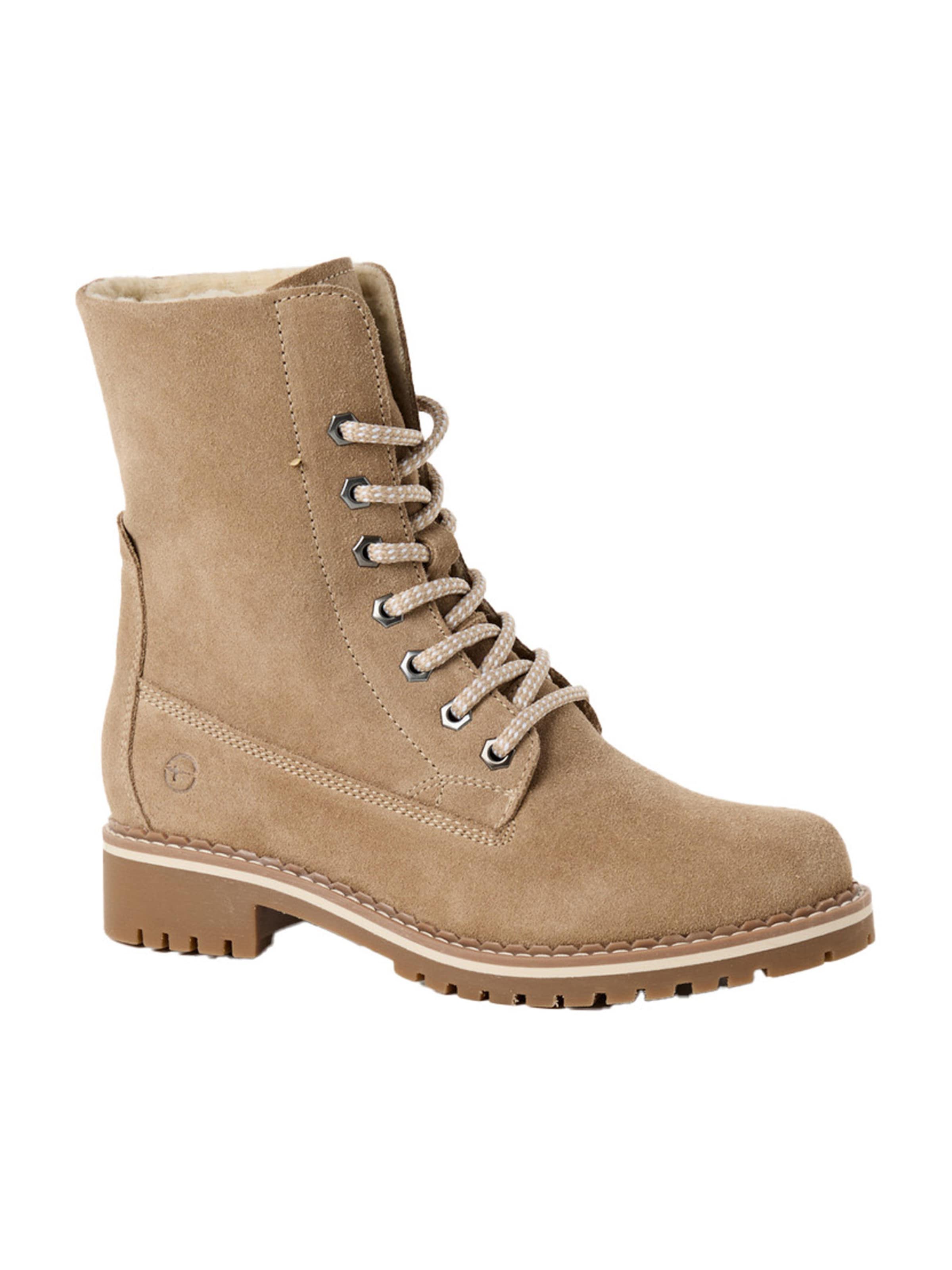Tamaris Lace-Up Ankle Boots in Beige: front
