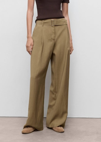 MANGO Wide leg Pleat-Front Pants 'Lirica' in Green: front