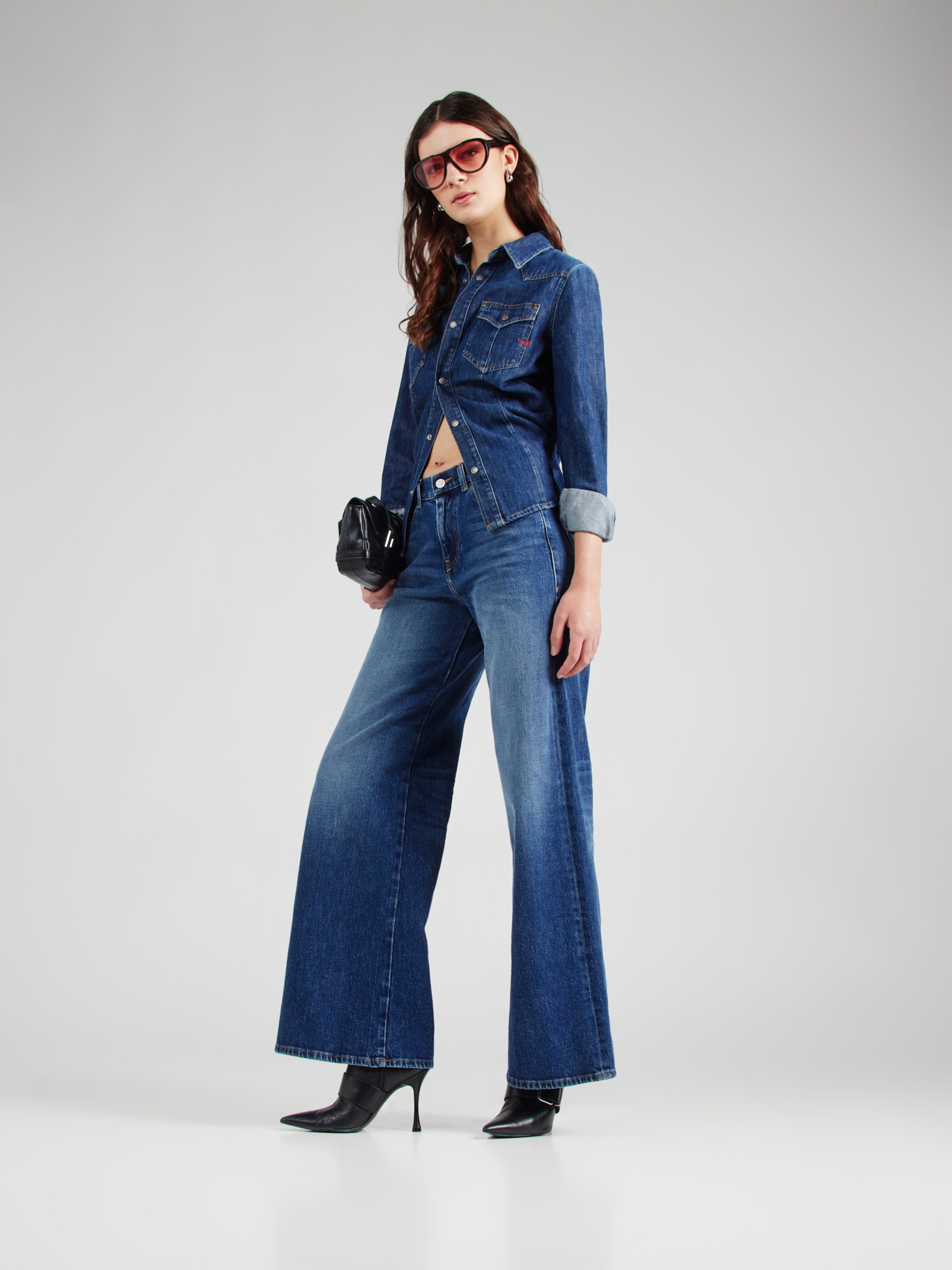 DIESEL Wide leg Jeans '1978 D-AKEMI' in Blauw Denim, Donkerblauw