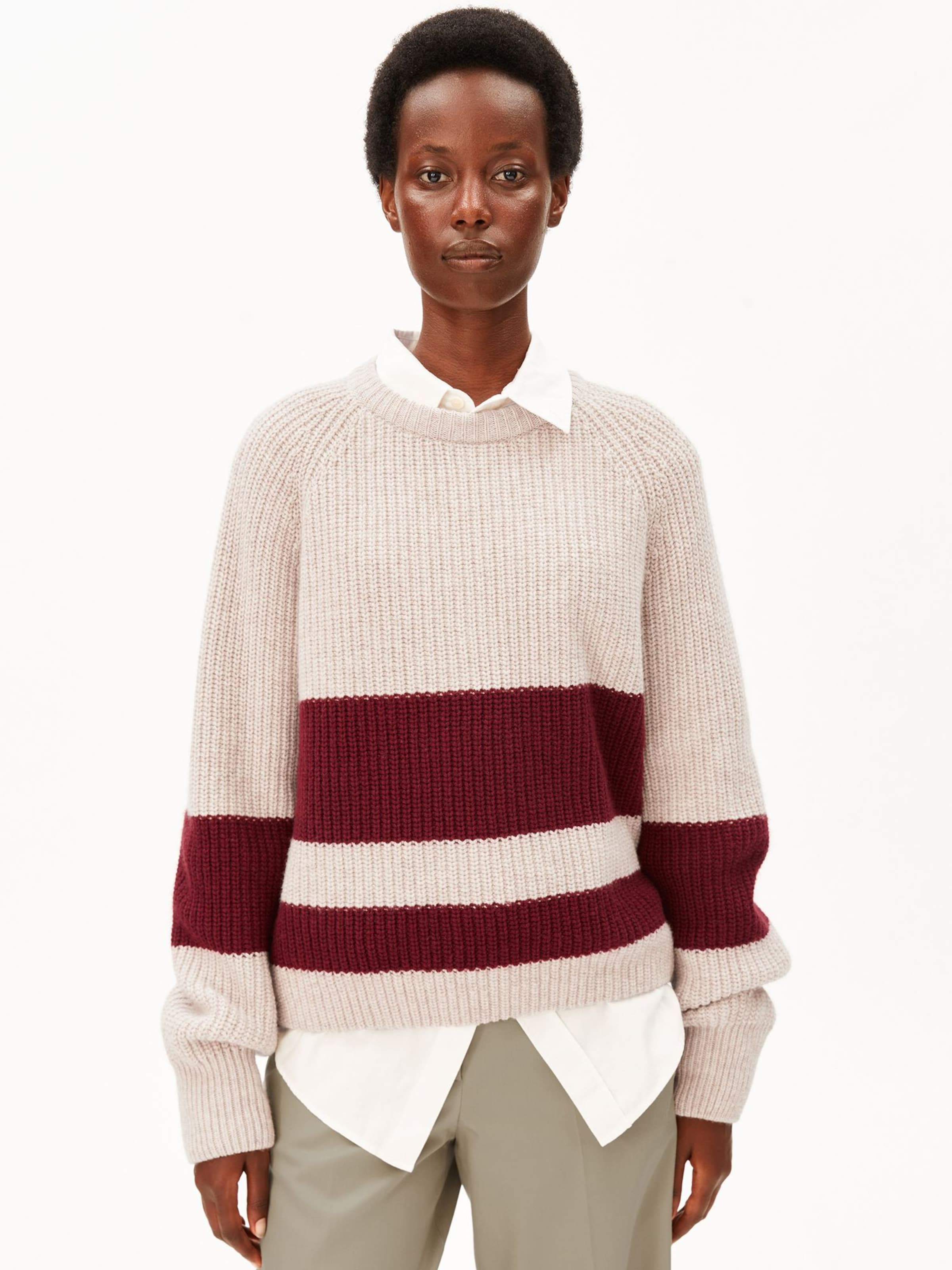 ARMEDANGELS Trui 'RIB STRIPED' in Wit: voorkant