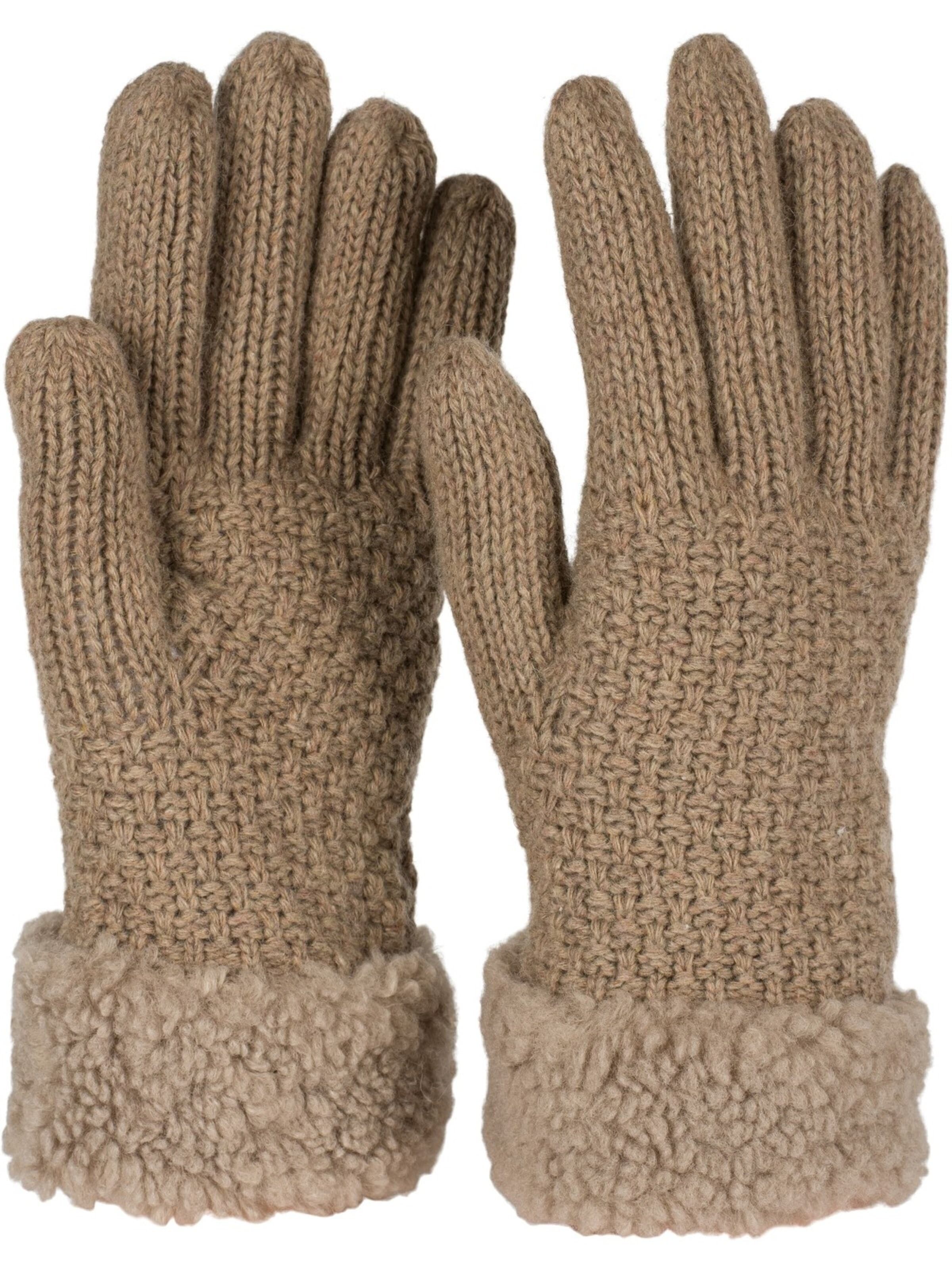 styleBREAKER Fingerhandschuhe 'Strickhandschuhe mit Perlmuster und Fleece'‌‌‌‌‌ in Braun: Vorderseite