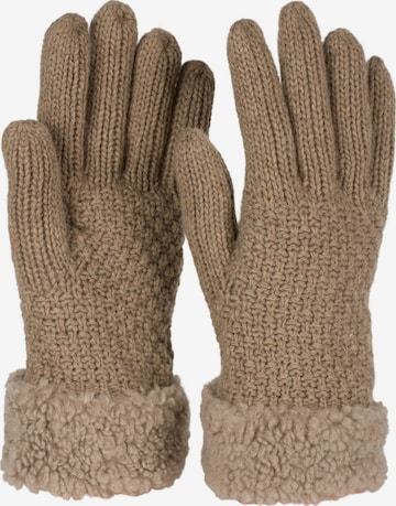 styleBREAKER Fingerhandschuhe 'Strickhandschuhe mit Perlmuster und Fleece' in Braun: Vorderseite