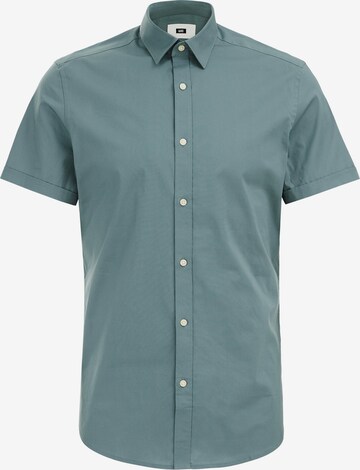 WE Fashion Slim fit Button Up Shirt in Green: front