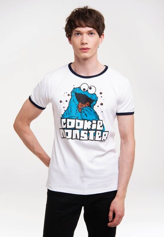 LOGOSHIRT Shirt 'Cookie Monster' in Wit: voorkant