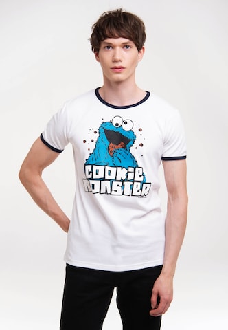 LOGOSHIRT Shirt 'Cookie Monster' in White: front