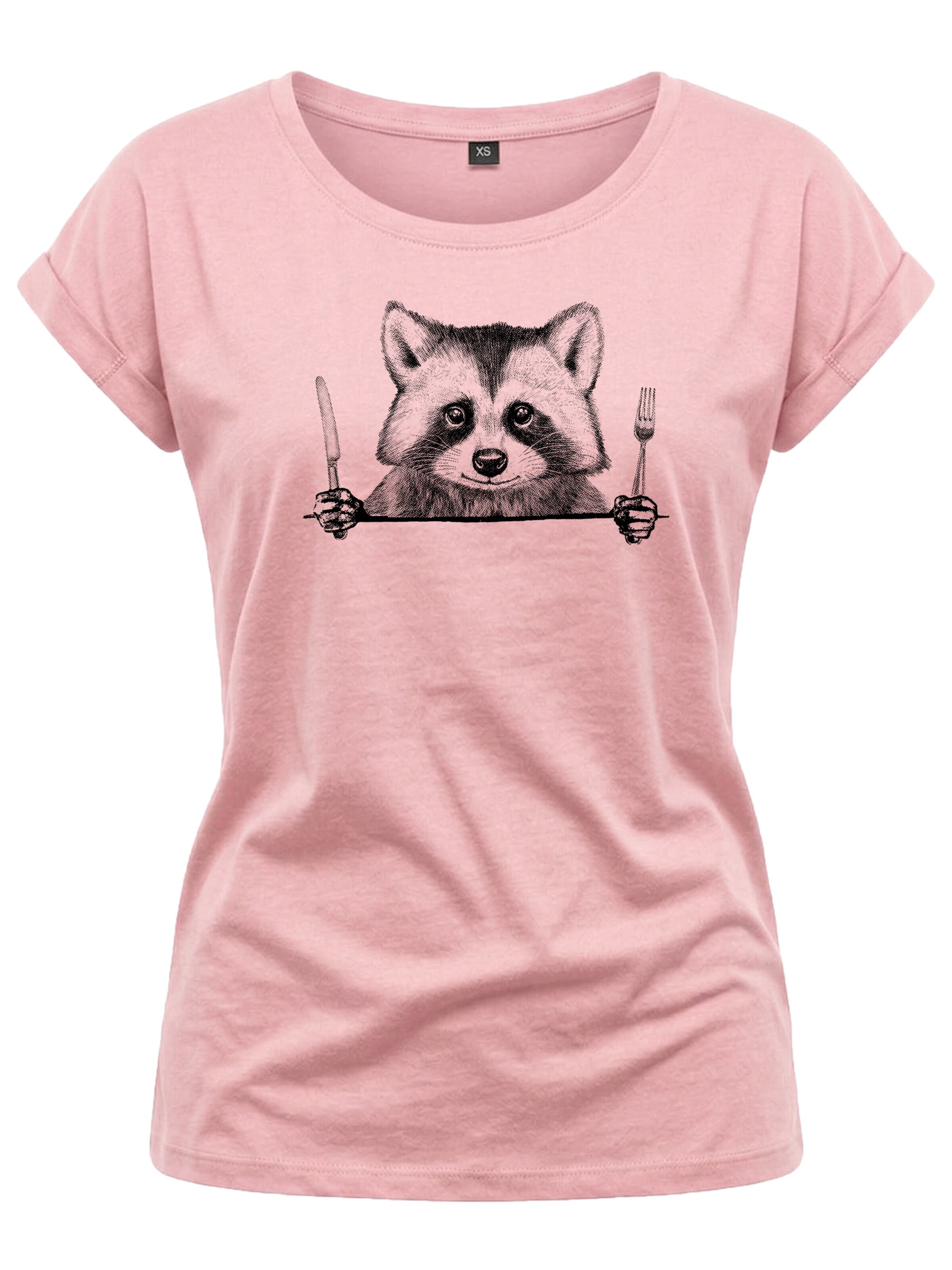 MAKAYA Shirt 'Waschbär Gabel' in Pink: front