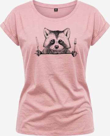 MAKAYA Shirt 'Waschbär Gabel' in Pink: front
