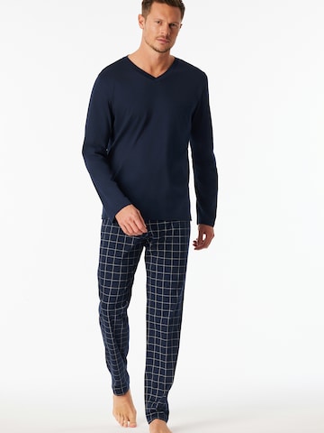 SCHIESSER Pyjama lang ' Fine Interlock ' in Blauw: voorkant