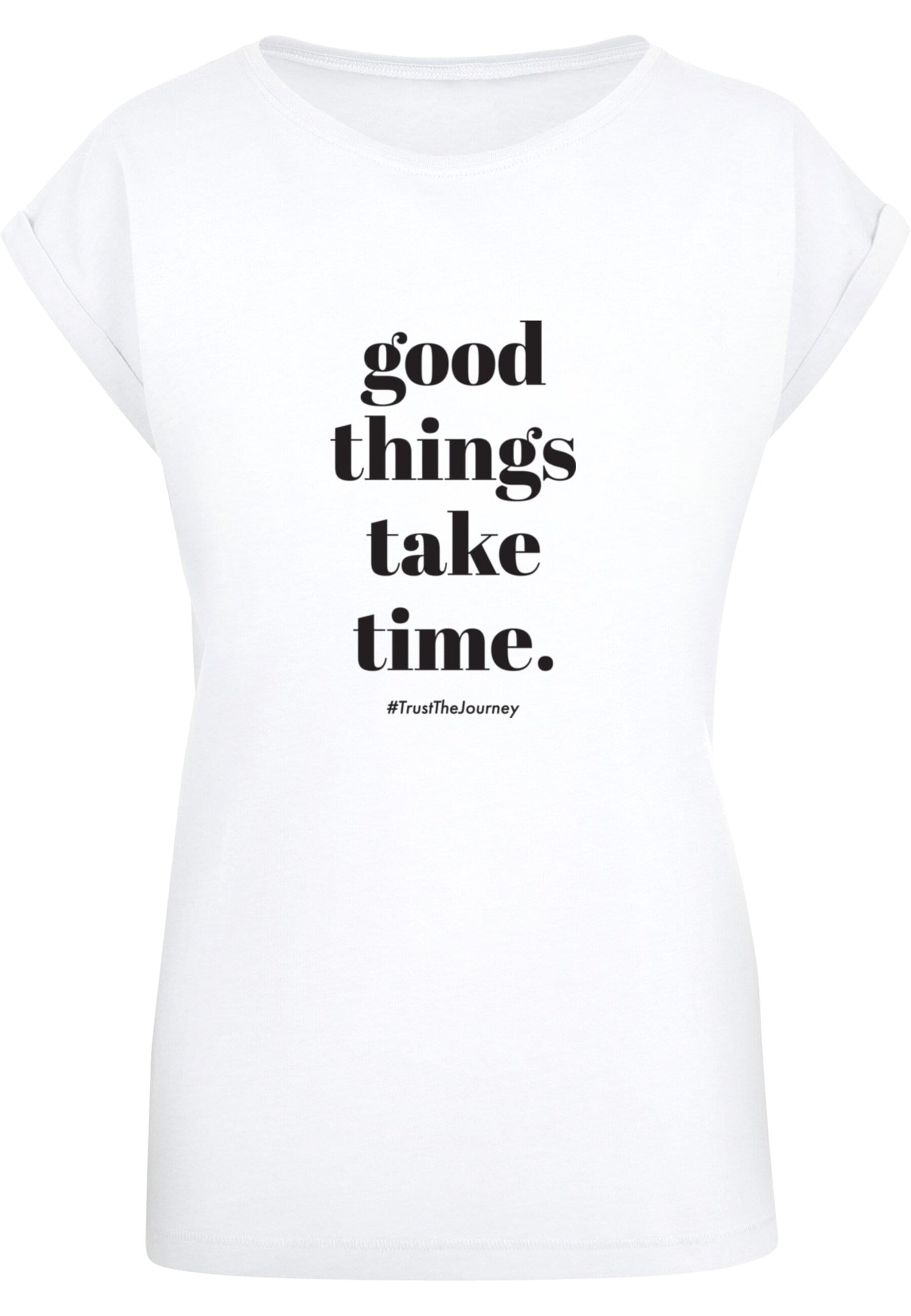 Merchcode T-Shirt 'Good Things Take Time' in Weiß: Vorderseite