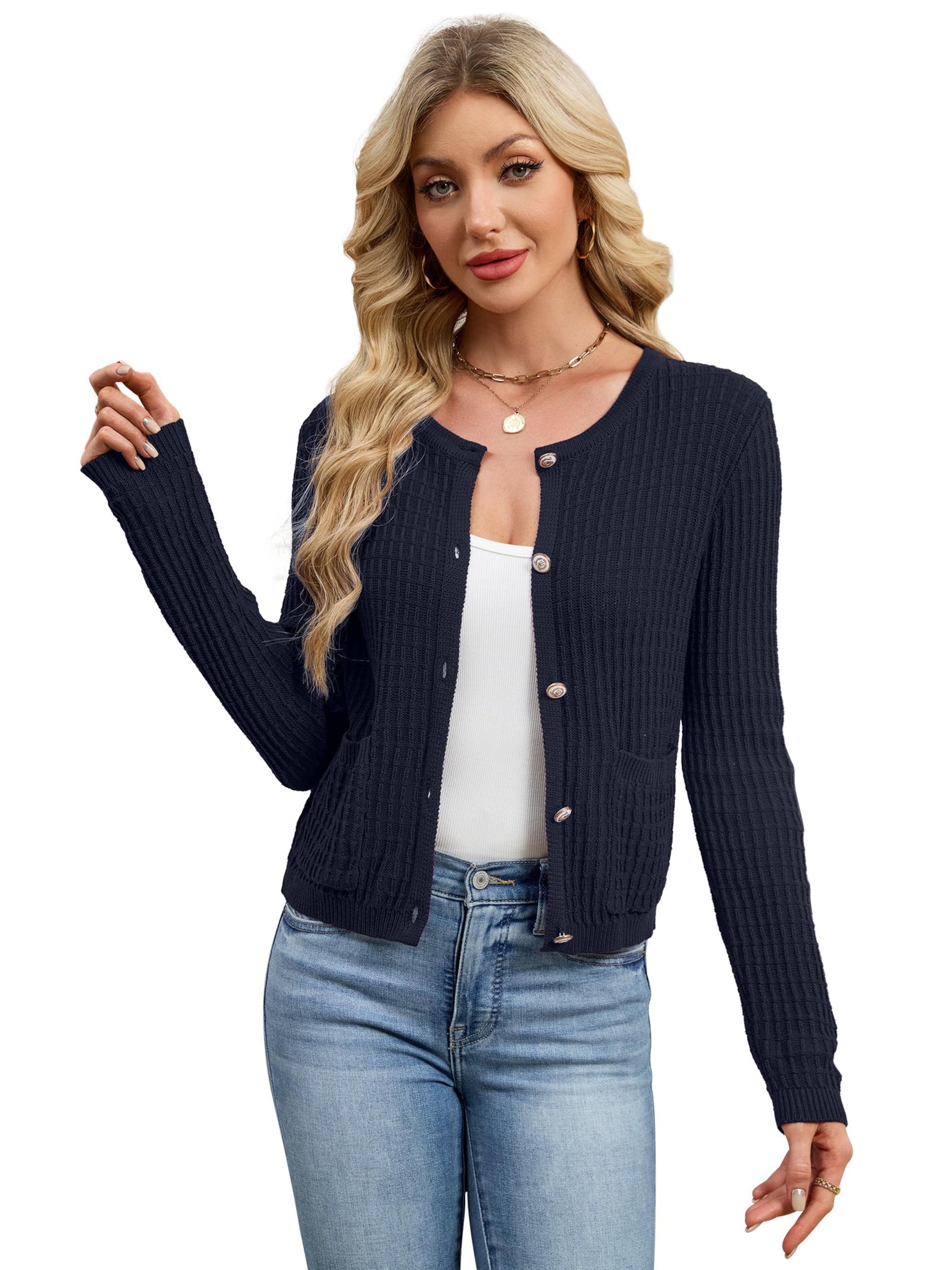 Yesfashion Knit Cardigan in Blue: front