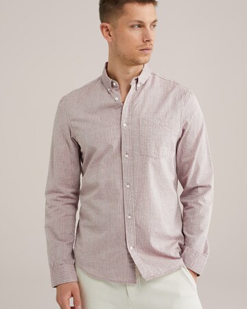 WE Fashion Regular fit Button Up Shirt in Brown: front