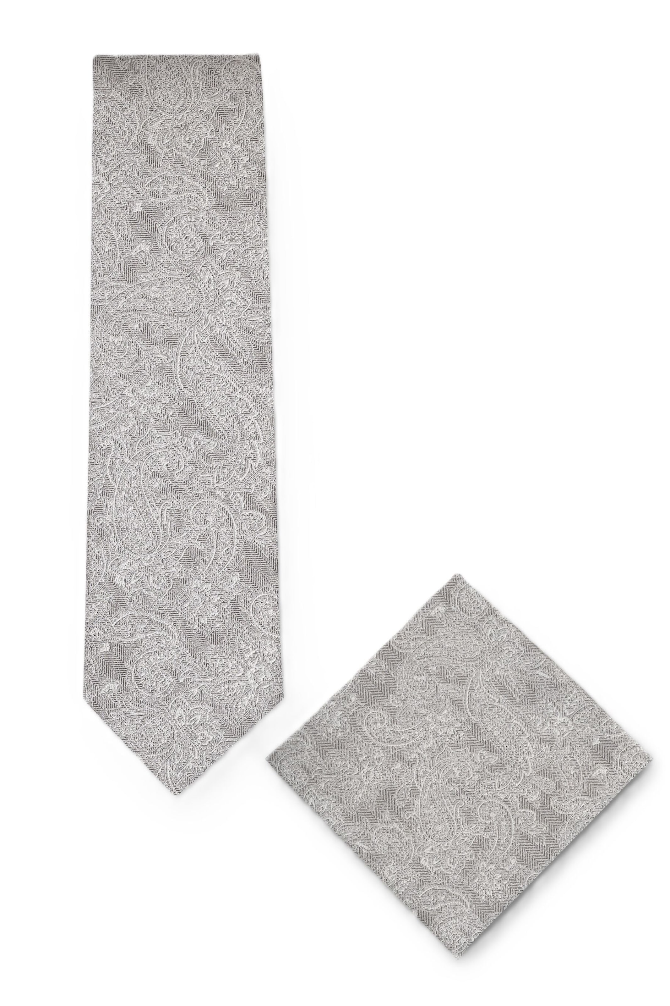 Real Guys Set Krawatte mit passendem Einstecktuch in Silber