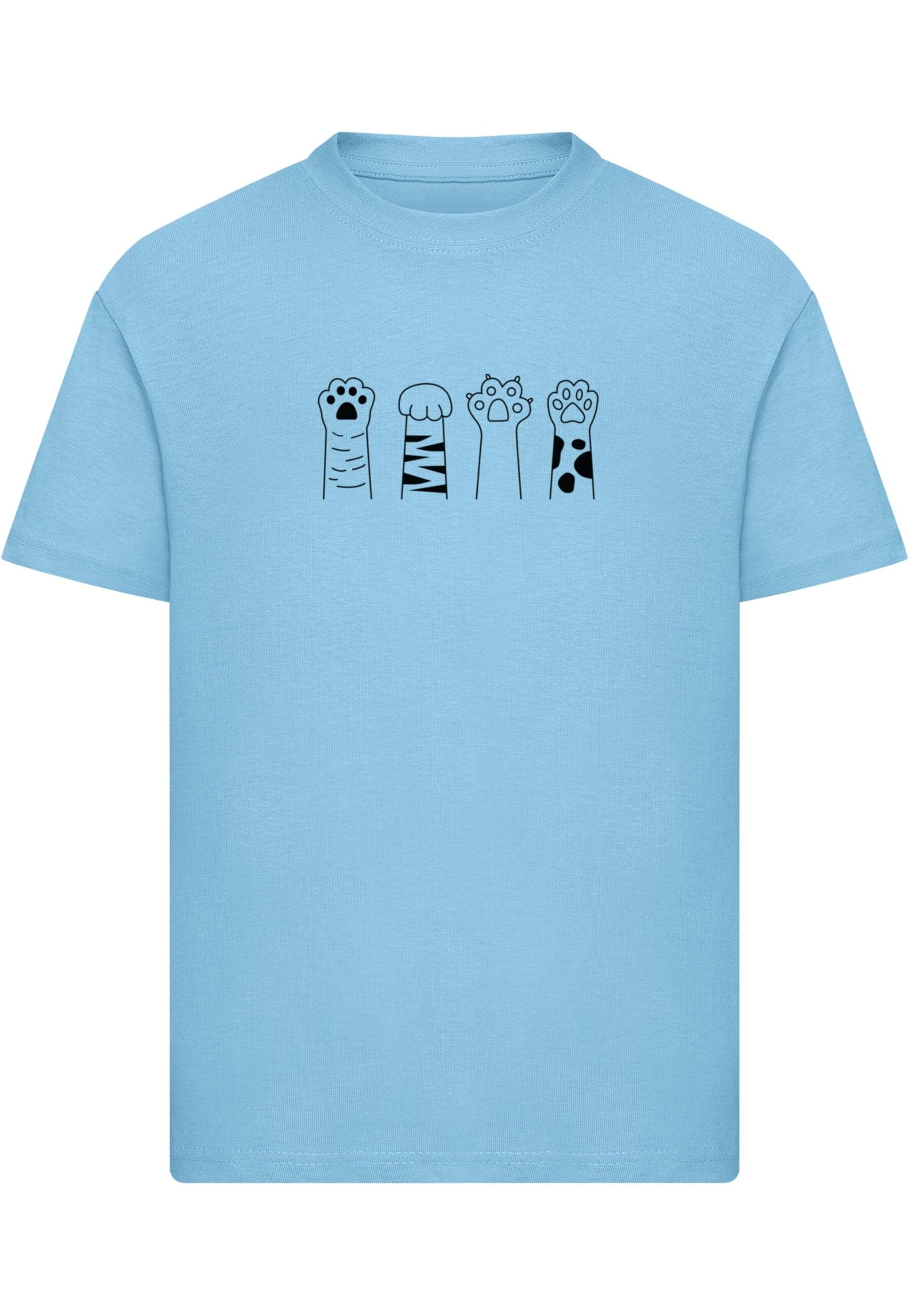 Merchcode T-Shirt 'Cat Paws' in Blau: Vorderseite