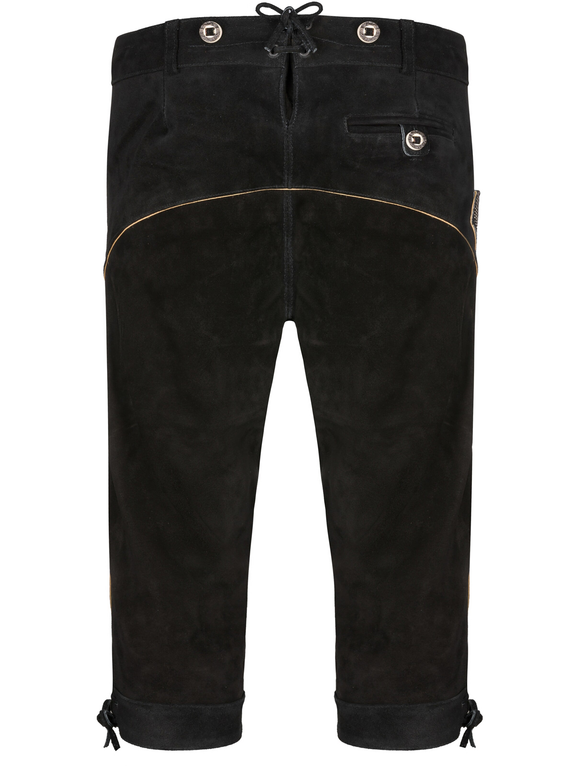 Almbock Skinny Trachtenhose 'Trachtenlederhose Herren Kniebund schwarz'‌‌‌‌‌‌ in Schwarz