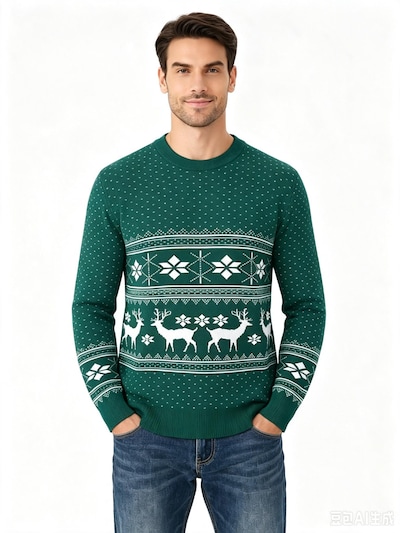 KoJooin Sweter 'Weihnachtspullover für Herren Rundhalsausschnitt Langarm Pullover' w rozmiarze S w kolorze zielonym, Podgląd produktu
