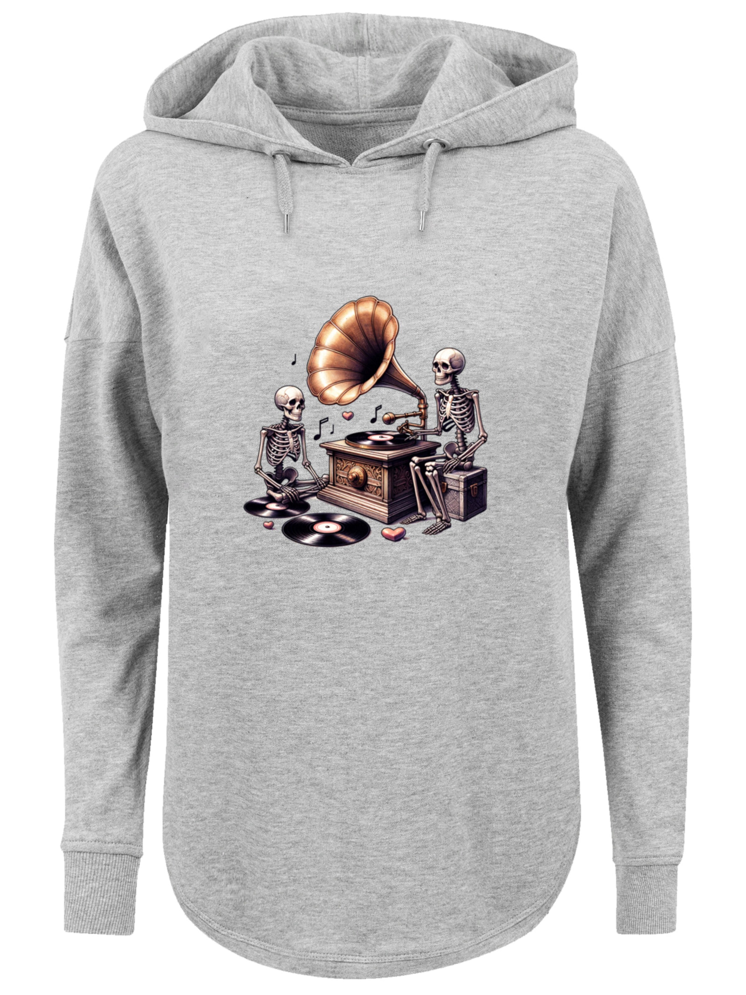 F4NT4STIC Sweatshirt 'Gothic Skeleton Vintage Vinyl Plattenspieler' in Grey: front