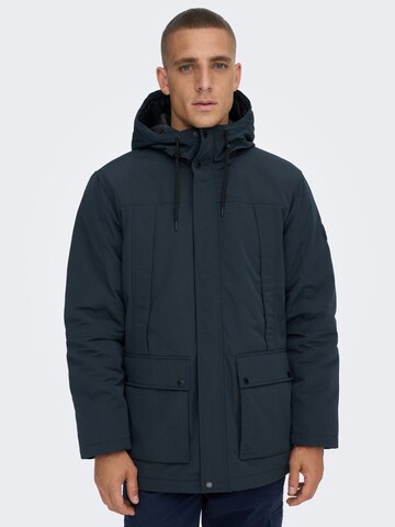 Only & Sons Parka zimowa 'Jayden' w kolorze niebieski: przód