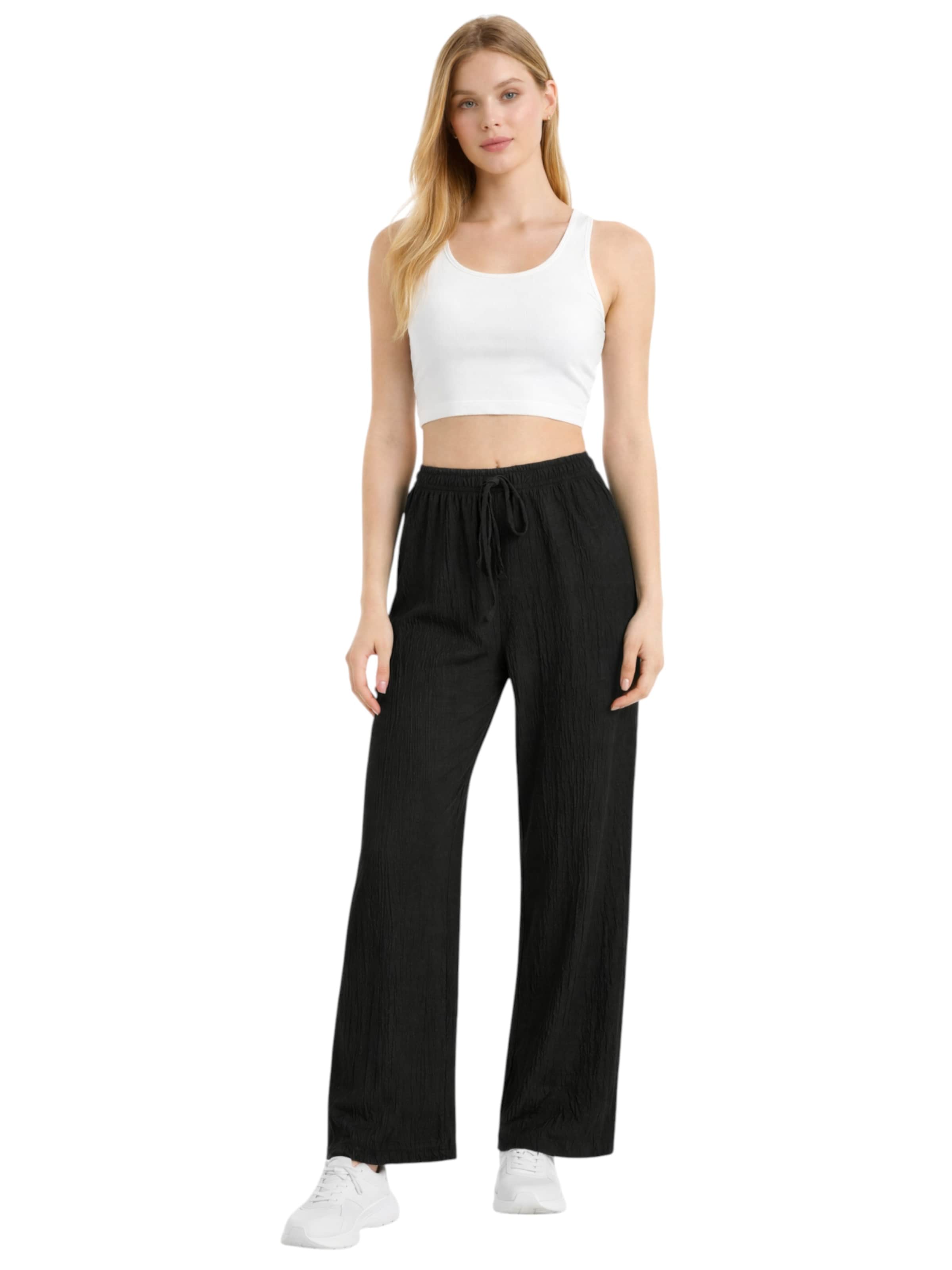 Wide Leg Pantalon 'FLORYN – Palazzohose Crinkle' fashionshowcase en noir