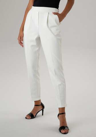 Aniston SELECTED Tapered Pleat-Front Pants in White: front