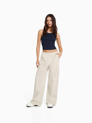 Wide Leg Pantalon cargo Bershka en blanc