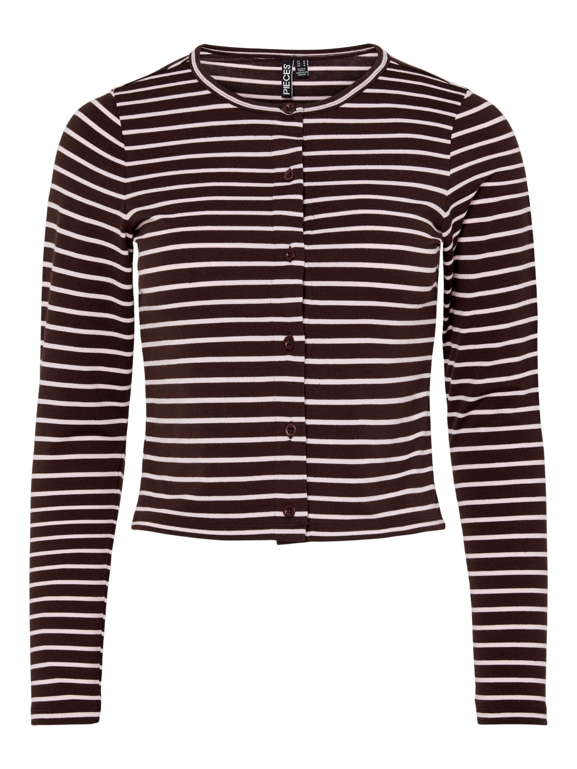 PIECES Cardigan 'PCMONIQUE' i choko / hvid, Produktvisning