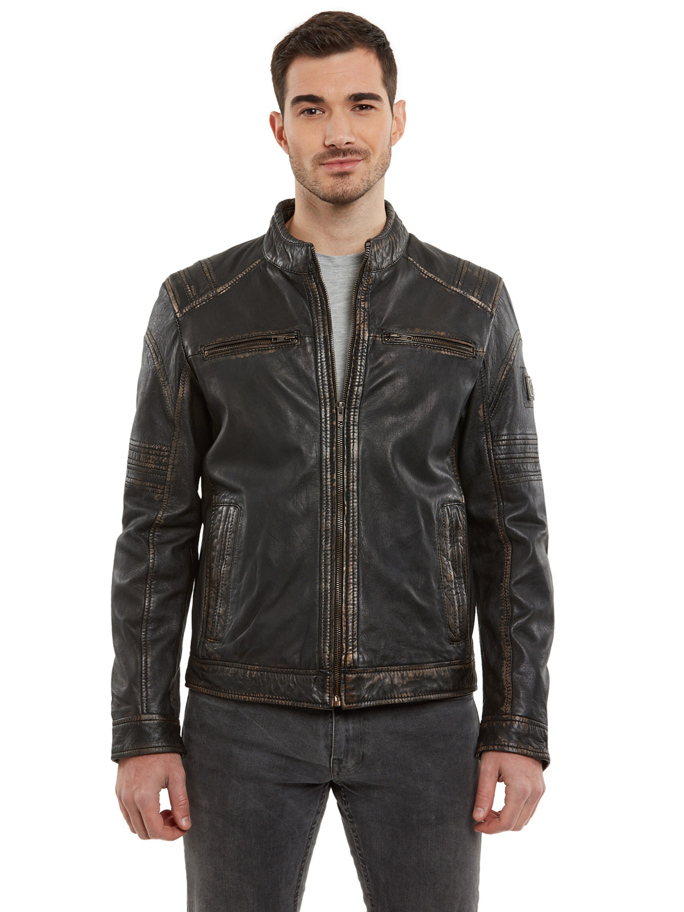 Lederjacken24 - Chaqueta de entretiempo 'Stantfort / Sandford' en negro: frente