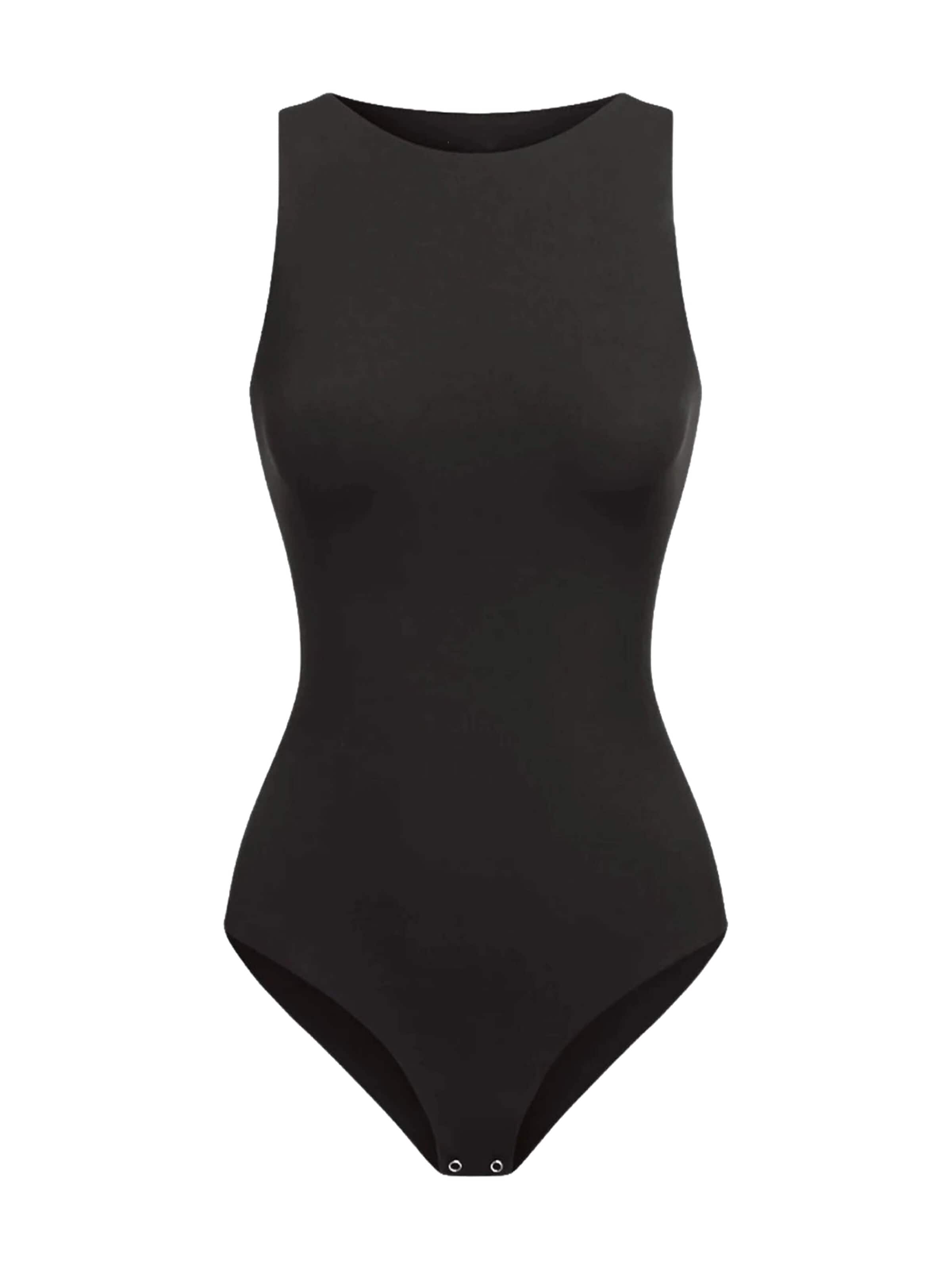 cfab Shapingbody 'Crew Neck Bodysuit String' in Zwart: voorkant