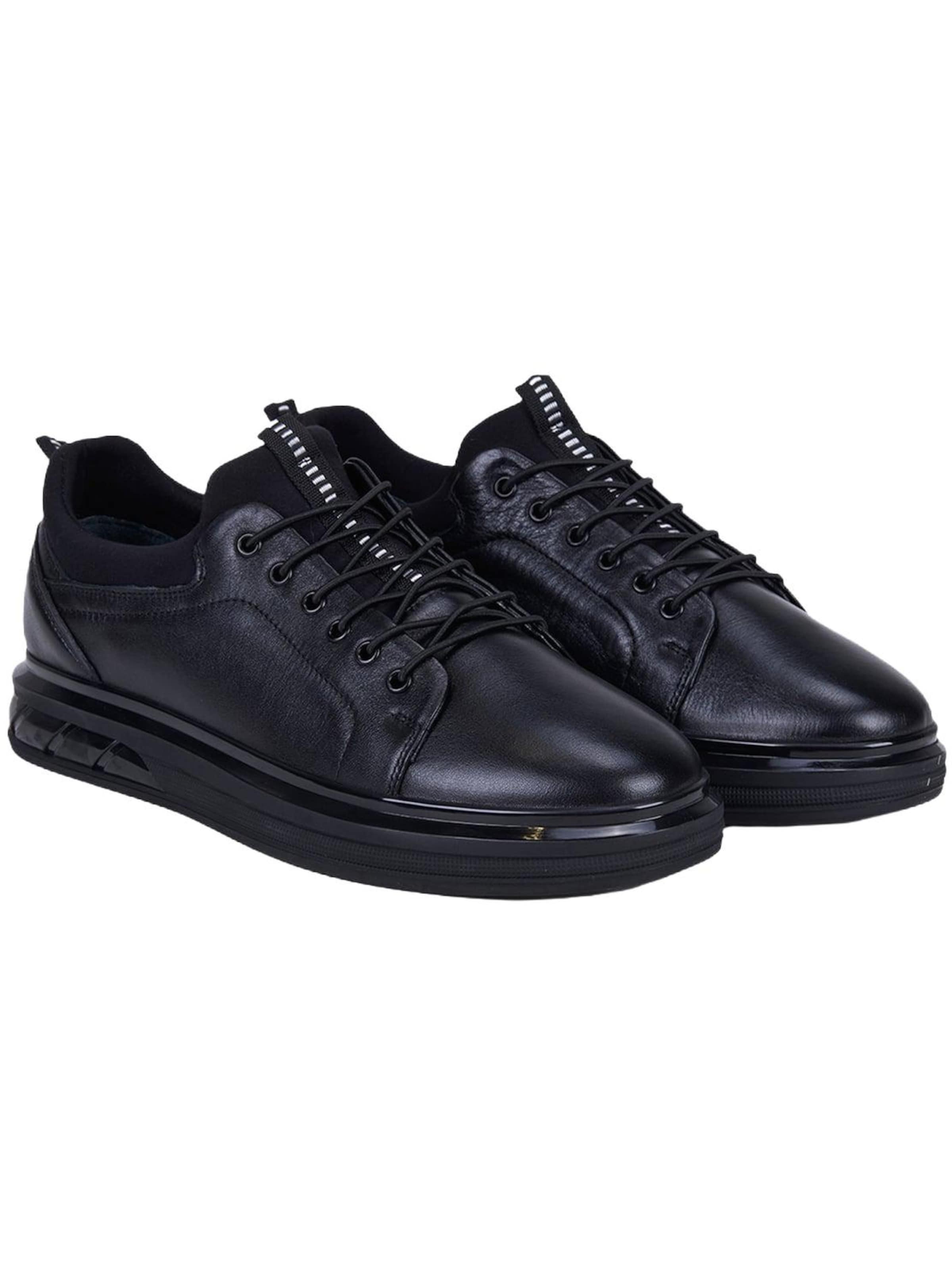 Desa Slip On 'DESA Herren-Sneaker aus Leder mit elastischen Schnürsenkeln'‌‌‌‌‌‌ in Schwarz: Vorderseite
