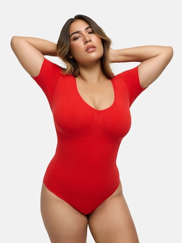 cfab Shapingbody 'T-Shirt Bodysuit Sculpting Shapewear mit Slip' in Rood: voorkant