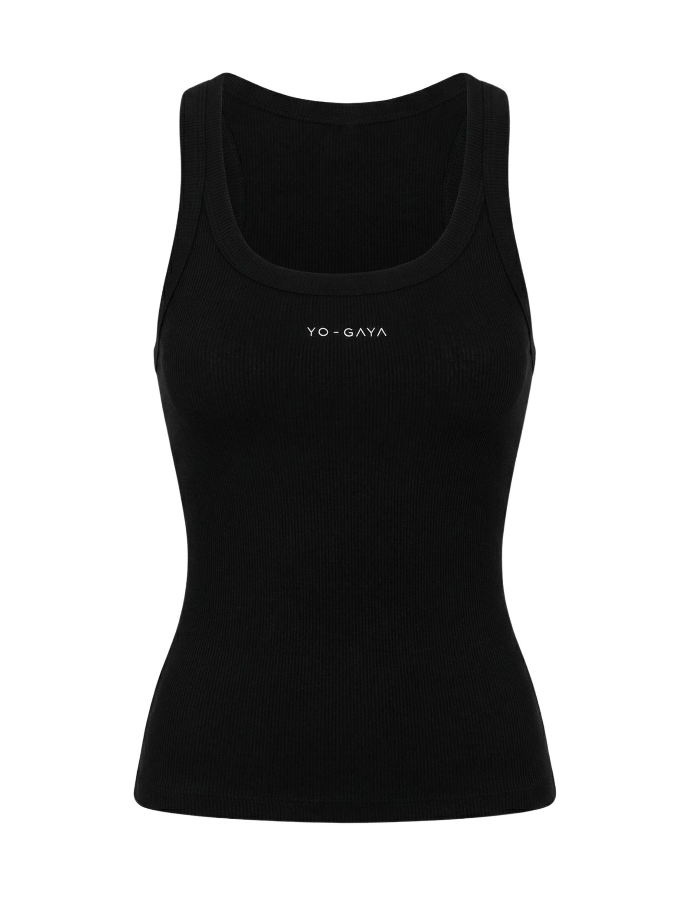 YO-GAYA Top 'Ribbed' in Zwart: voorkant
