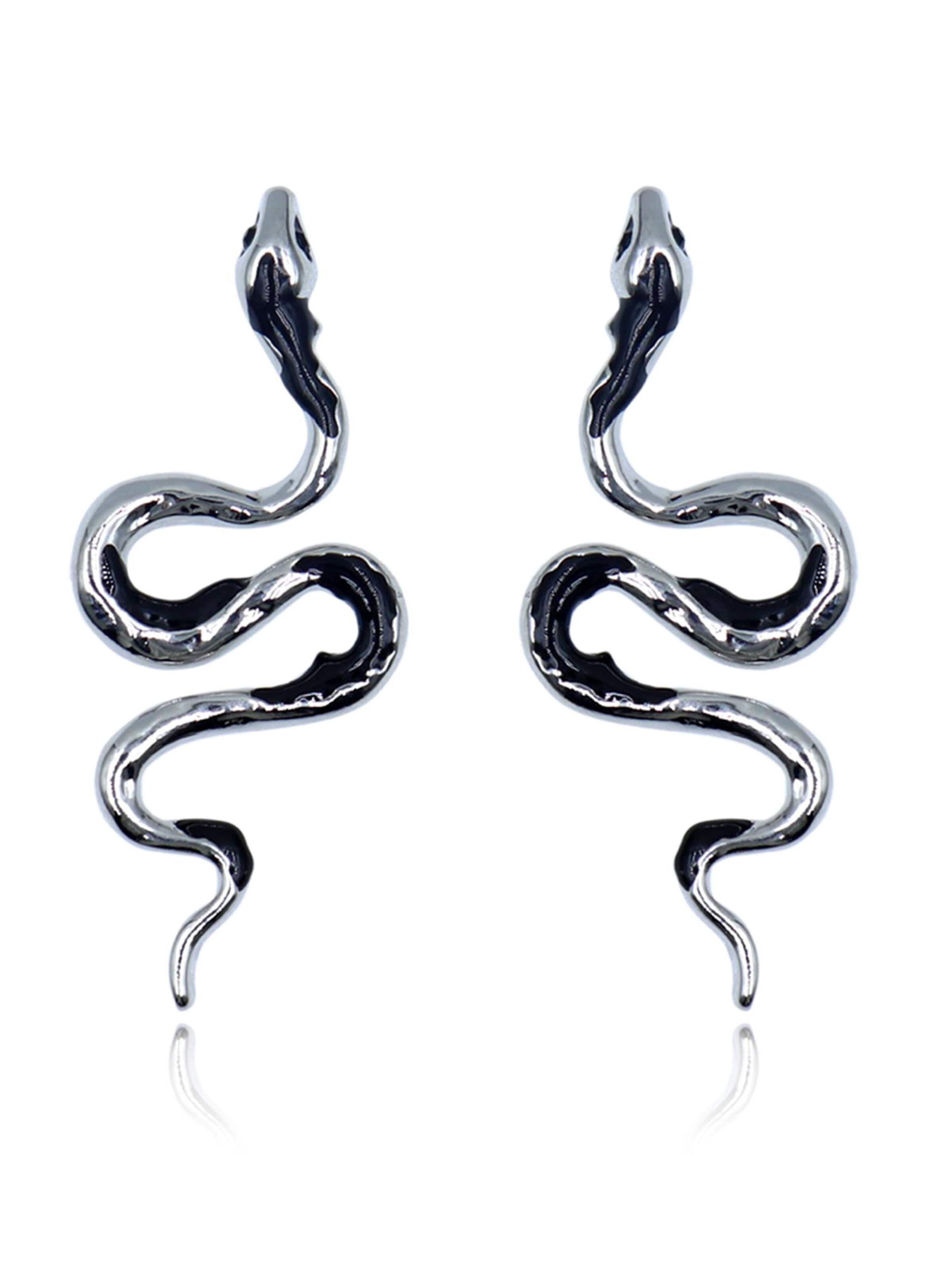 Nightini Earrings 'Schwarze Schlangen' in Silver: front