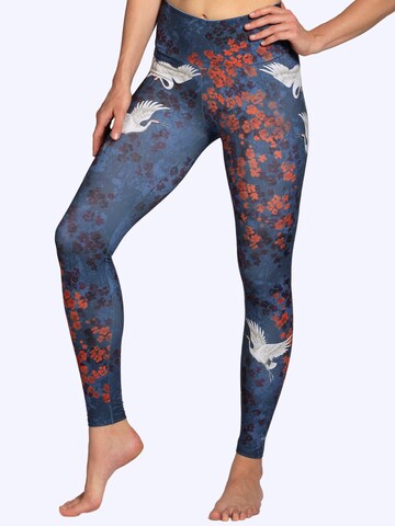 Magadi Skinny Workout Pants 'Happy Birds' in Blue
