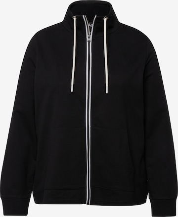 Ulla Popken Zip-Up Hoodie in Black: front