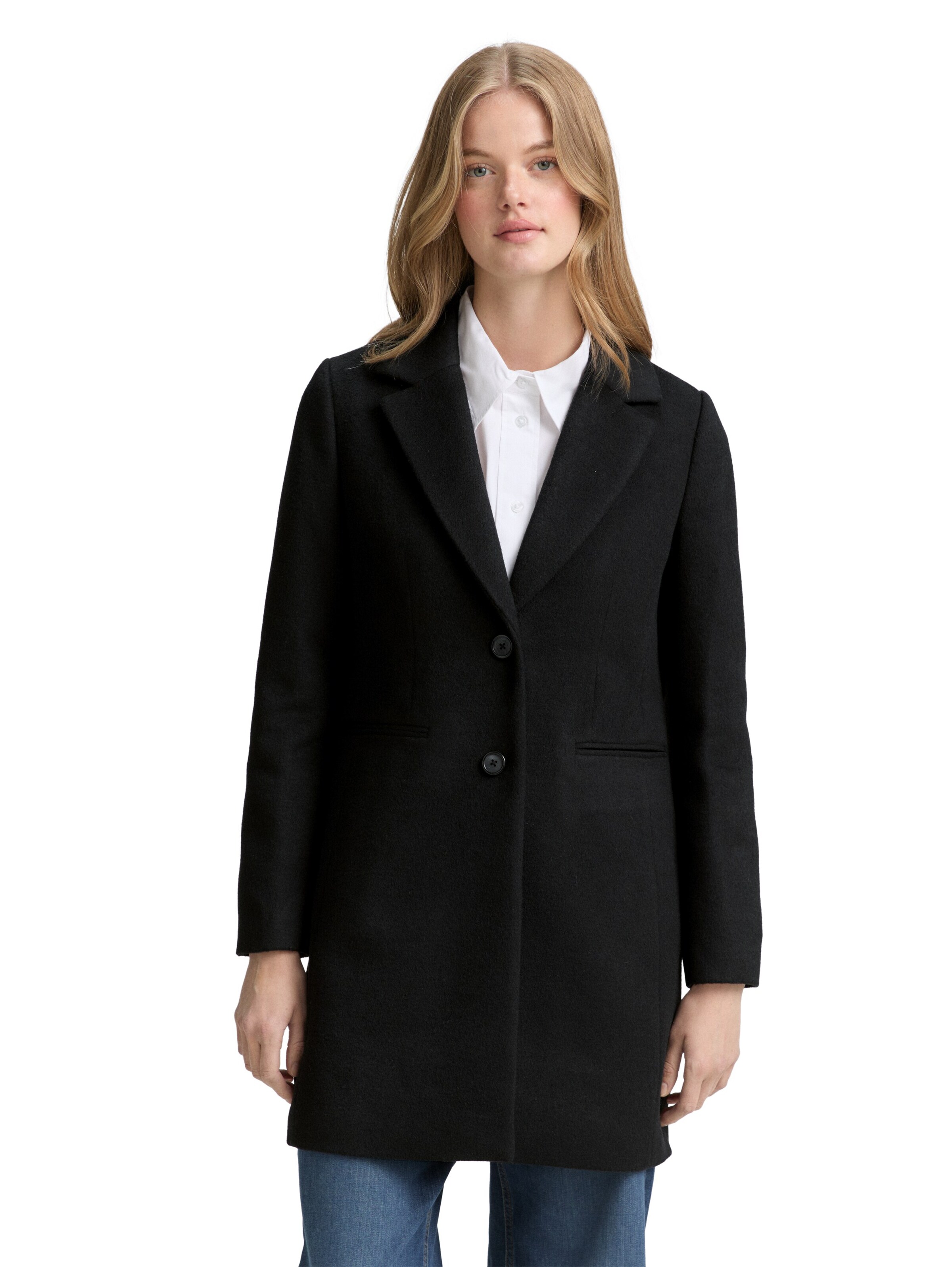 TOM TAILOR DENIM Between-Seasons Coat in Black: front