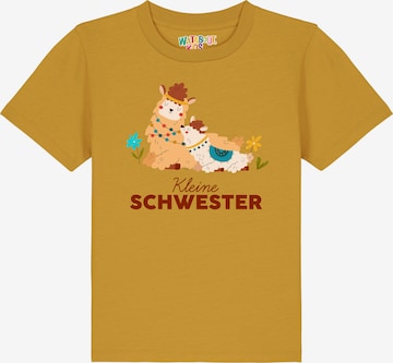 watabout.kids T-Shirt 'Lama Kleine Schwester' in Gelb: Vorderseite