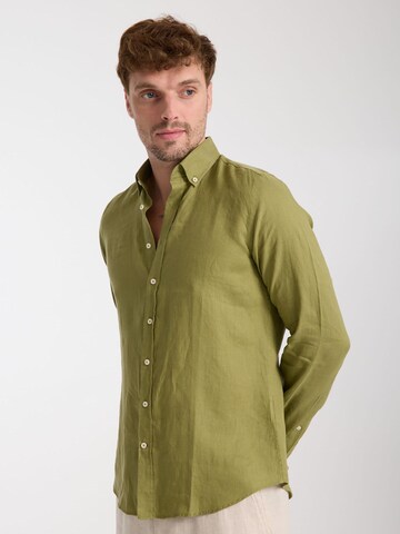 Slim fit Camicia business 'Leonardo Linen Man Shirt Pink' di 7Camicie in verde: frontale