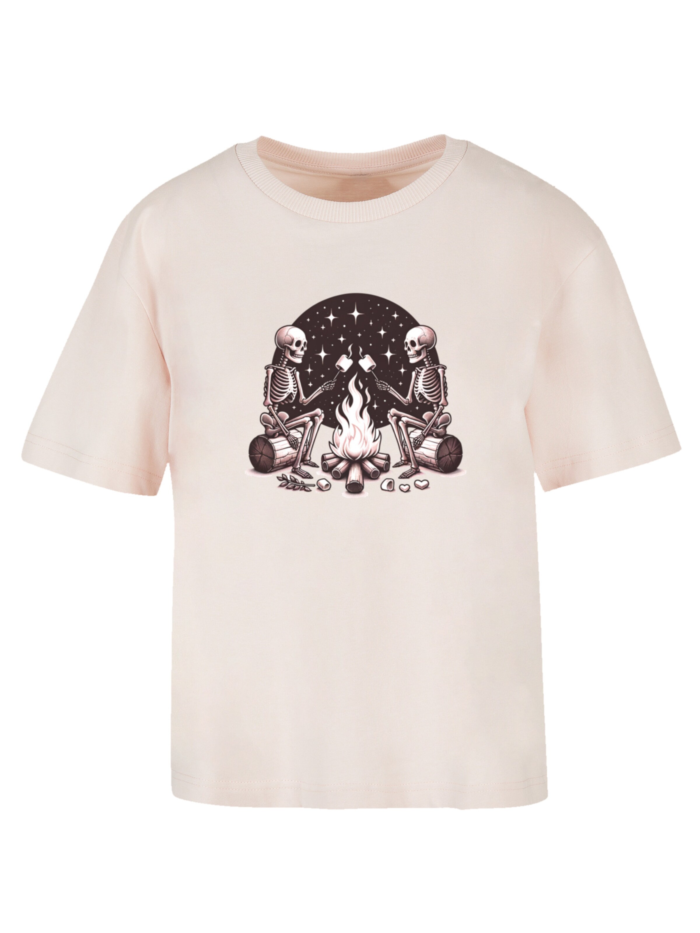 F4NT4STIC T-Shirt 'Skelette Lagerfeuer Marshmallow' in Pink: Vorderseite