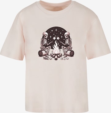 F4NT4STIC T-Shirt 'Skelette Lagerfeuer Marshmallow' in Pink: Vorderseite