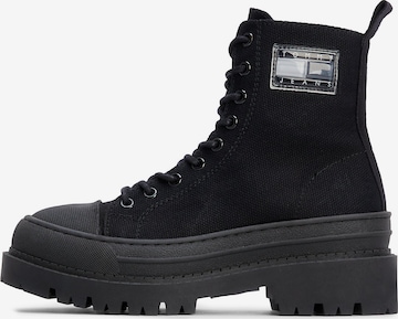 Tommy Jeans - Botines con cordones en negro: frente